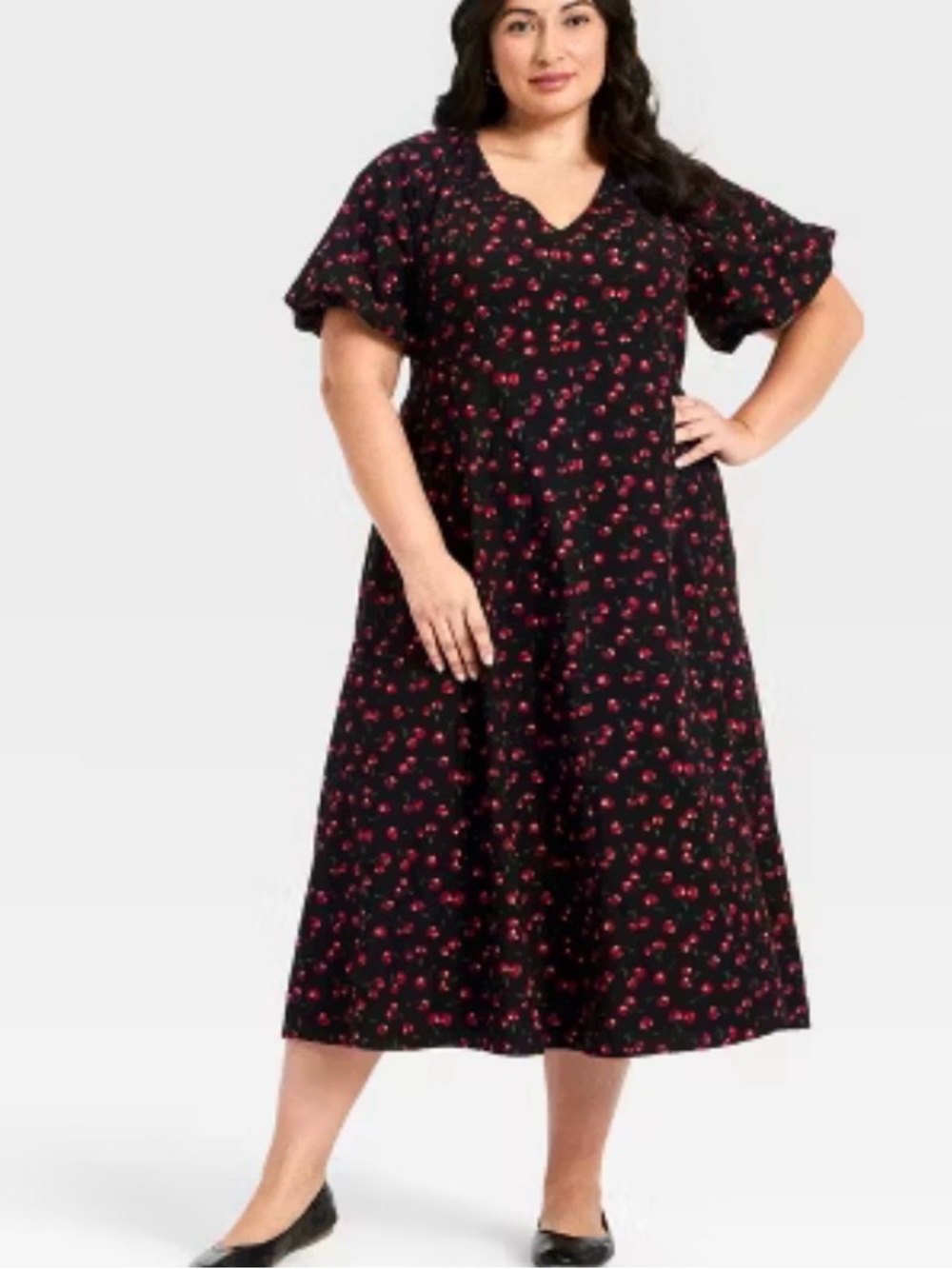 NWT Ava & Viv black cherry midi dress stretch cotton pin up summer retro 1X
